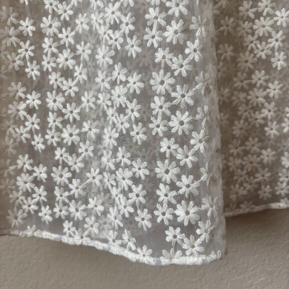 AKRIS Embroidered Floral Sheer Overlay Cream Midi Skirt - Picture 7 of 14